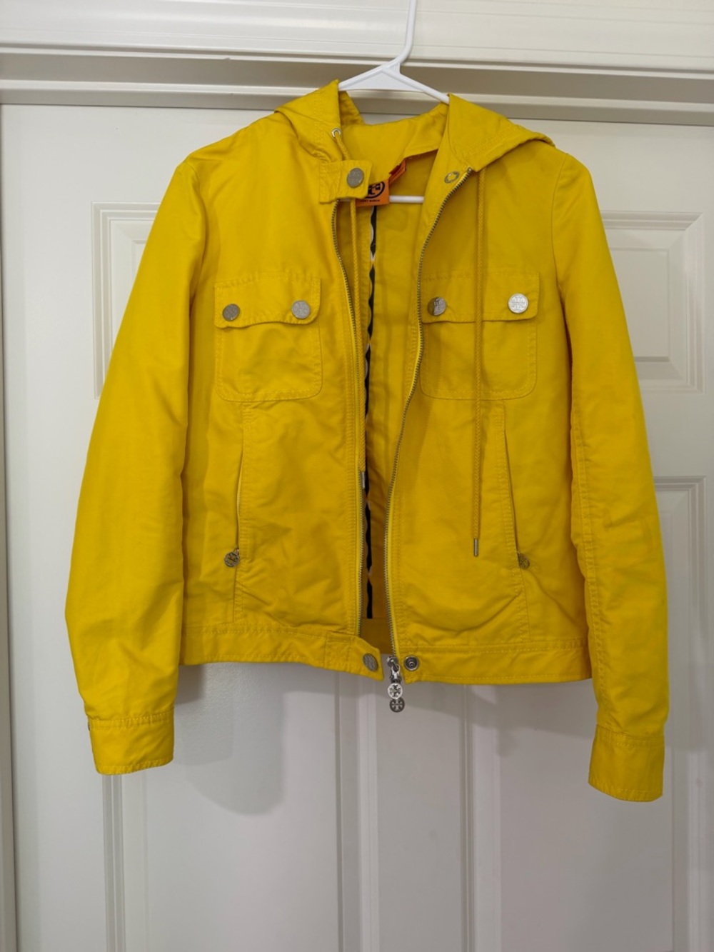 Tory Burch Yellow Hooded Bomber Rain Jacket